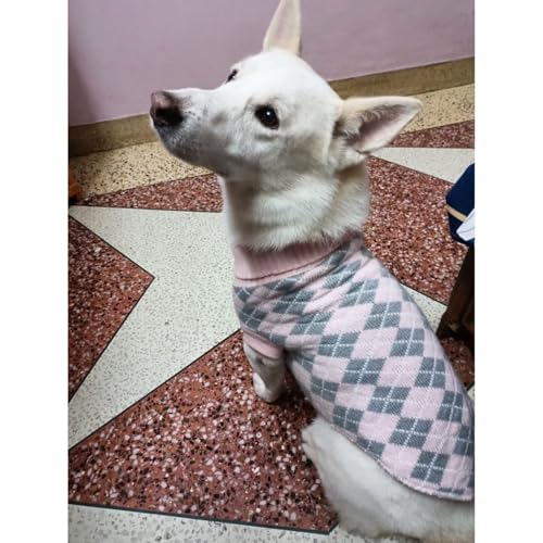 Image of Lulala Dog Sweater for Winter - Soft Pink and Grey Argyle Pattern, Warm Knit Sweater for Small to Medium Breeds, Cozy Dog Clothes