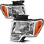 AUTOSAVER88 Headlight Assembly Compatible with 2009-2014 Ford F150 Pickup OE Direct Replacement Headlamp Chrome Housing Clear Lens with Chrome Trim