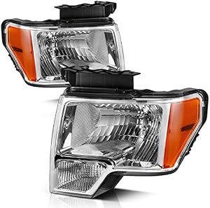 AUTOSAVER88 Headlight Assembly Compatible with 2009-2014 Ford F150 Pickup OE Direct Replacement Headlamp Chrome Housing Clear Lens with Chrome Trim