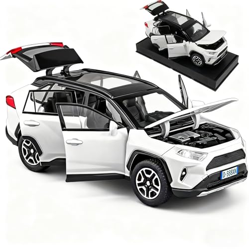 ERBADIHAGO Model Car Compatible for 1/32 RAV4 Toy Car Alloy Diecast Collectible Model with Light and Sound Toy Vehicle for Boys Kids Toddler Gift White Car