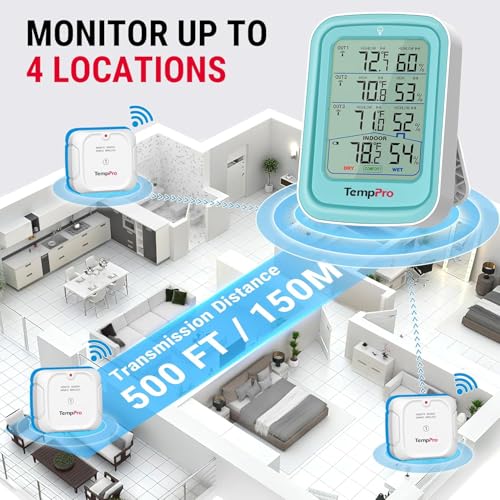 Image of LABART ThermoPro TP220B 500FT Digital Hygrometer Indoor Outdoor Thermometer Wireless Temperature and Humidity Gauge Digital Hygrometer Thermometer Temperature Humidity Monitor