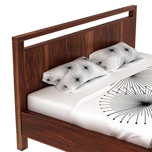 Image of Solid Wood King Size Bed for Bedroom | Wooden Furniture Crafted from Premium Sheesham Wood | Elegant Bedroom Double Bed Without Storage | Brown Finish (83.75X78.75X41.3 Inches)