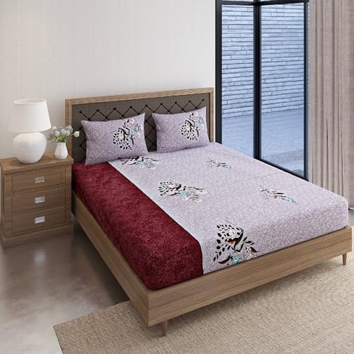 Image of Swayam Veda Collection Superior Comfort Pure Cotton 160TC Floral Print King Bedsheet with 2 Pillow Covers - Grey