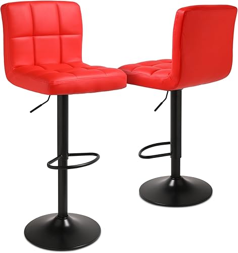 Magshion Juego de 2 taburetes de bar con respaldo cuadrado, color rojo, altura de mostrador, sillas de bar giratorias de piel sintética, taburetes