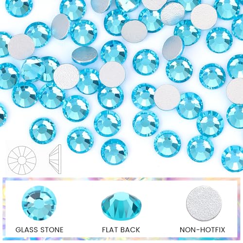 Image of Novani Rhinestones 1440pcs SS20 Glass Rhinestones Crystal Flatback Stones Craft Nail Makeup Bags and Shoe Decoration (SS20, Aquamarine)