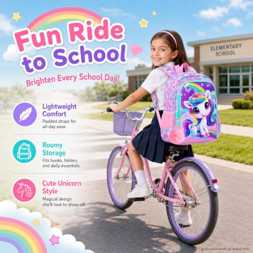 Image of HPJGD 3PCS Unicorn Backpack for Girls, Water Resistant Kids Bookbag Set with Lunch Box, Cute School Bag for Preschool Toddler