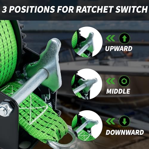 image for AC-DK 1600lbs Heavy Duty Boat Trailer Winch with 26FT Strap, 2-Way Rat