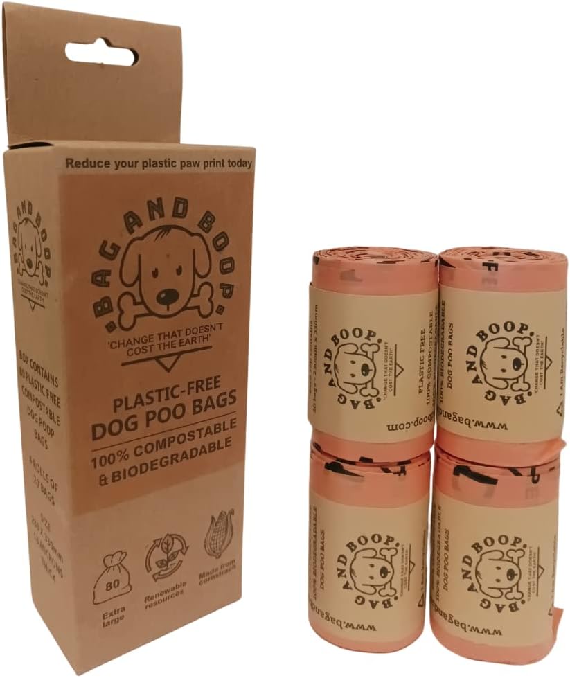 Compostable Dog Poop Bags - 80 Pet waste bags for cats and dogs (4 rolls of 20 Bags), Orange, 1 count (Pack of 80)