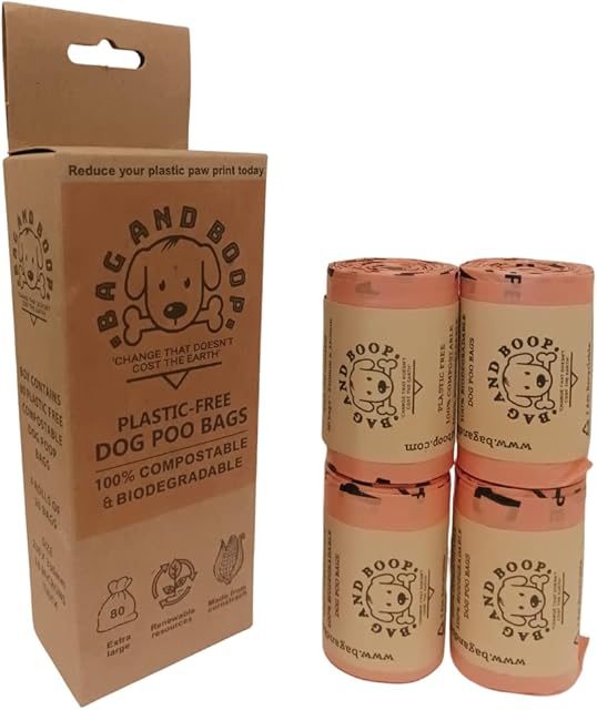 Compostable Dog Poop Bags - 80 Pet waste bags for cats and dogs (4 rolls of 20 Bags) Biodegradable poo bags