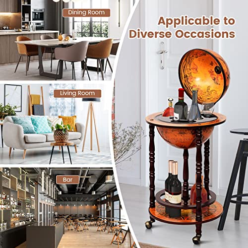 Goplus 17.5” Globe Bar, Wood Globe Bar Cart With Wheels & Liquor Bottle Shelf, 16Th Century Italian Replica Liquor Cabinet, Globe Wine Bar Stand For Living Room, Dining Room, Home (Retro Brown) #TOP7