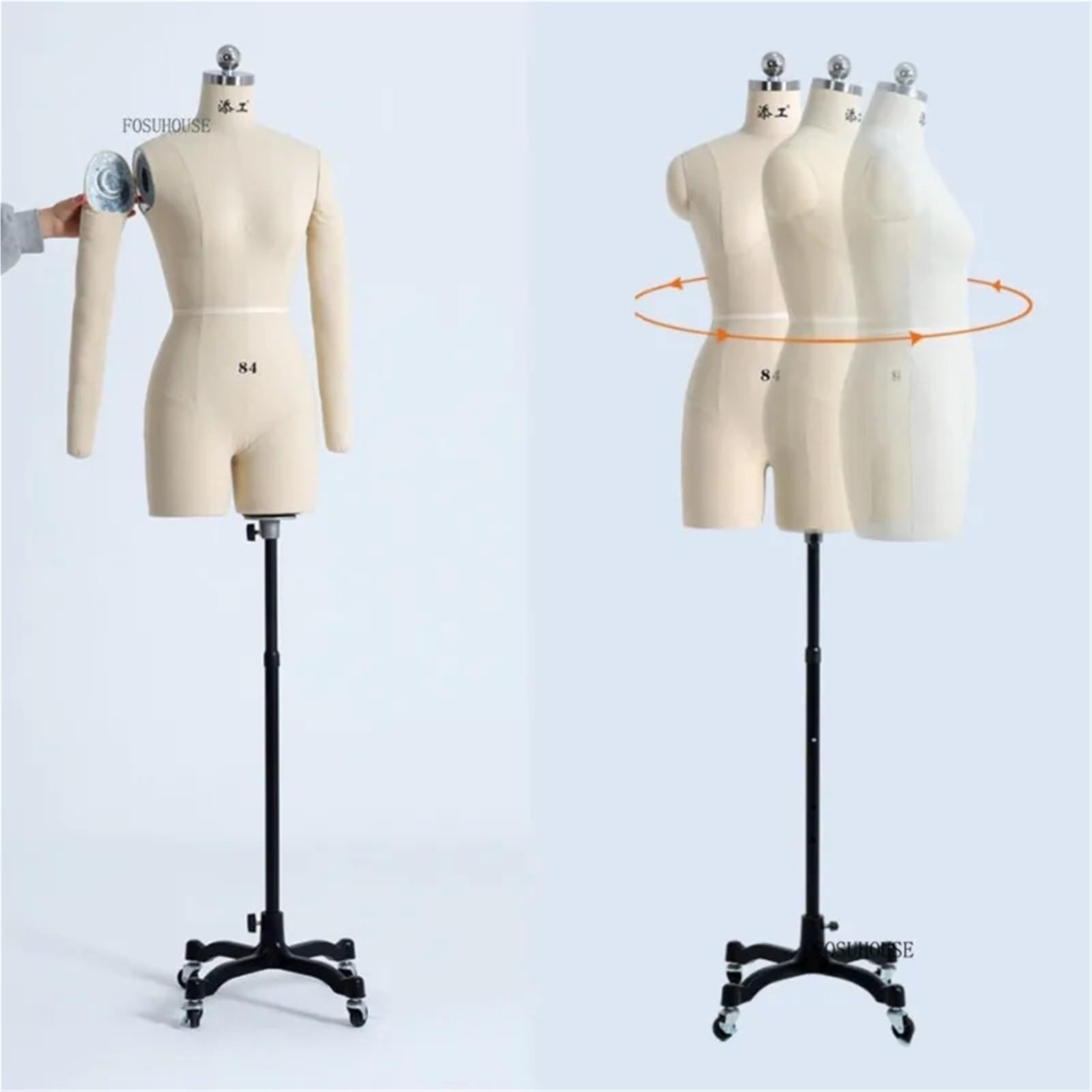 Schneiderpuppe Leinenbezug Körper weibliche Schaufensterpuppen mit Beinen for Kleidung Design Büste Nähen Schneider Schaufensterpuppe Kleid Display Stand Can Pin(84-Note Size)