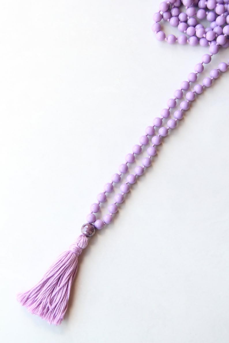 Naturalne liliowe szklane koraliki 8 mm, 108 sztuk, koraliki do medytacji, Reiki, Japa Mala, buddyjskie koraliki modlitewne, bransoletka do jogi, koraliki lecznicze