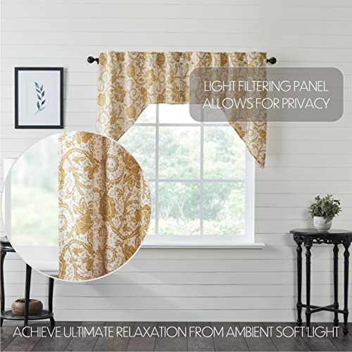 VHC-Brands-Dorset-Farmhouse-Kitchen-Swag-Valance-Curtain-Panels-Floral-Gold-36x36x16-Set-of-2 VHC Brands Dorset Farmhouse Kitchen Swag Valance Curtain Panels Floral Gold 36x36x16 Set of 2