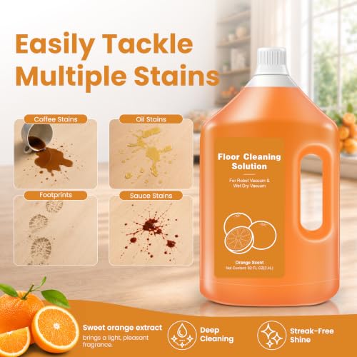 Image of 82 FL OZ /2.4 L Orange Floor Cleaning Solution Compatible with Dreame Cleaning Solution - Low Foam, Subtly Fragrant Floor Cleaner for All Wet /Dry Vacuum Mop Cleaner & Robot Vacuums with Mopping
