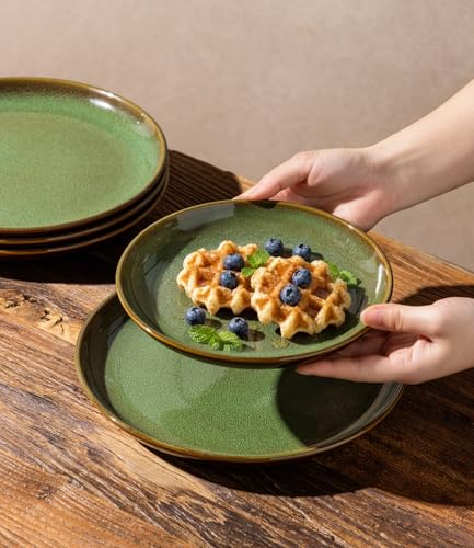 Image of LERATIO Ceramic Dinnerware Sets for 4, 12 Pieces Ceramic Plates and Bowls Sets, Scratch Resistant Dish Set, Oven, Microwave & Dishwasher Safe-Sage Meadow Green