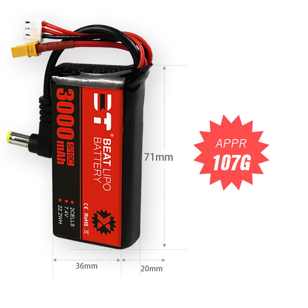 Amazon.com: BEATLIPO 3000mAh 2S LiPo Battery 7.4V Fatshark
