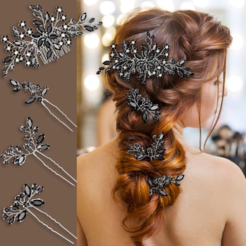 Black Hair Accessories，Clip Pins Piece Bridal Comb Wedding Headpiece