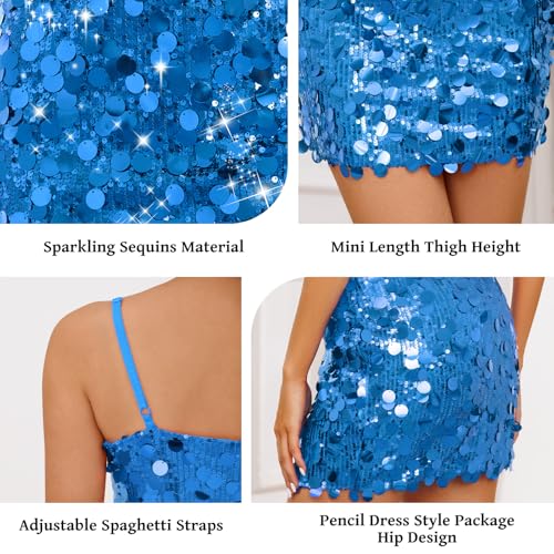 Image of Waist Wow Sequin Dress for Women Spaghetti Strap Sexy Dresses Glitter Sparkly Mini Dress