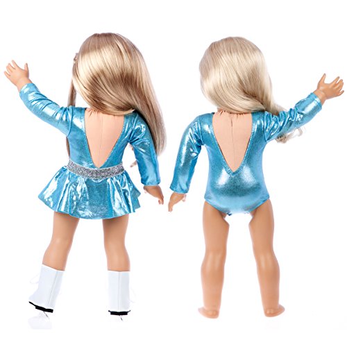 - Super Skater - Clothes Fits 18 Inch American Girl Doll - 2 Complete Outfits - 5 Pieces - 18 Inch Doll Ice Skating Outfits - Leotard, Skirt, Pants, Jacket and 1 Pair of Skates (Doll Not Included)