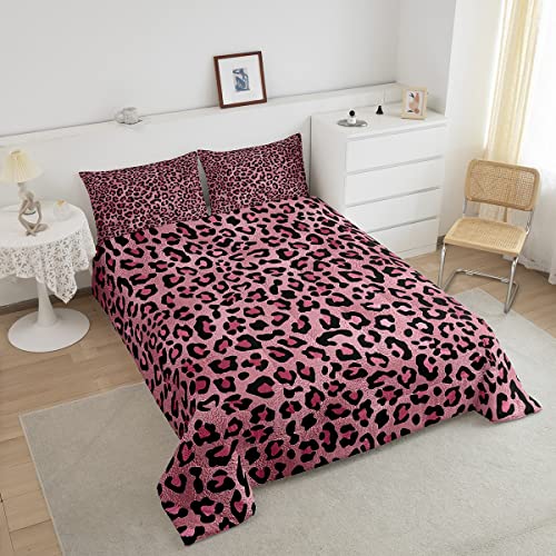 Homewish WWS9621GYY-BZ_USF Pink Leopard Print Comforter Set Full Size,Cheetah Bedding Set 3Pcs For Kids Teens Girls Adults Room Decor,Wild Animal Skin Texture Quilt Set Romantic Fashion Duvet Insert thumb #3
