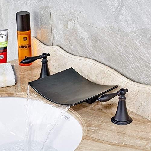 TLLCHYL Grifos de Cocina Grifo de Cocina Grifo de Lavabo de Lujo con caño Ancho en Cascada Grifo de Lavabo de Inodoro Negro de Dos manijas