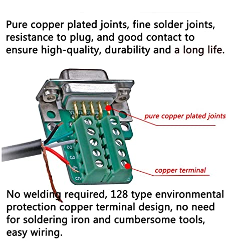 Harrisen 2 Stück Lötfreier DB9 RS232 D-SUB-Stecker Serieller Adapter, Dünneres Breakout-Board mit 9-poligem Port-Terminal-Anschluss und Case-Langbolzen-Endrohr (2Stück Dünner Stecker)