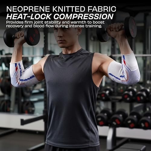 Image of Nivia Knitted Elbow Support with Silicon For Men & Women, Neoprene Compression Sleeve, Anti-Slip Grip, Heat Retention & Joint Stability for Gym, Training, and Injury Recovery(White, Large)