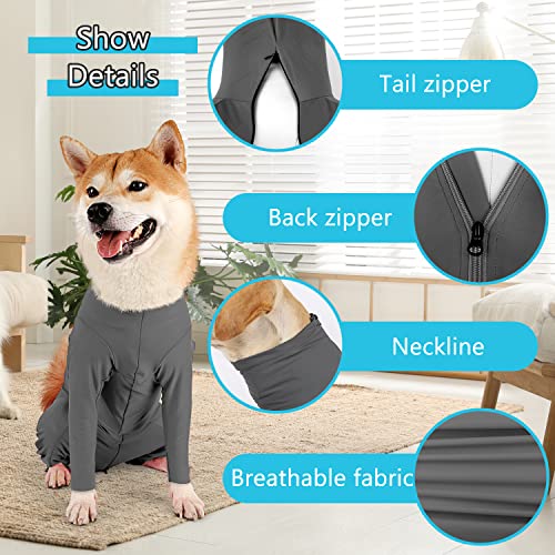 Image of Dog Onesie Anti Shedding Suit Full Coverage Pet Bodysuit After Surgery Wear Surgical Recovery Jumpsuit E Collar Alternative Anxiety Calming Shirt for Female Male Dog GrayM