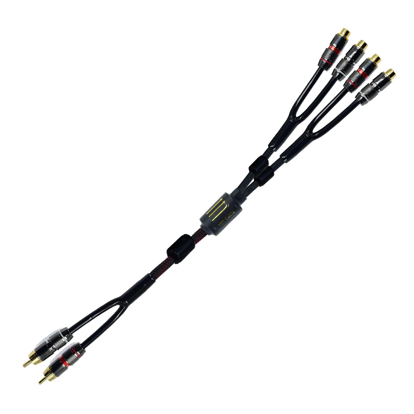 Câble répartiteur RCA blindé pour caisson de basses audio vidéo 2 mâles vers 4 femelles double haut-parleur Y adaptateur connecteur cordon d'extension plaqué or 24 carats