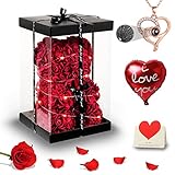 U UQUI Red Rose Bear Gifts for Valentines Day, Flower Bear Rose Teddy Bear with Box Lights Necklace Balloon Card, Cute Romantic I Love You Mothers Day Anniversary Birthday Gifts & Decorations