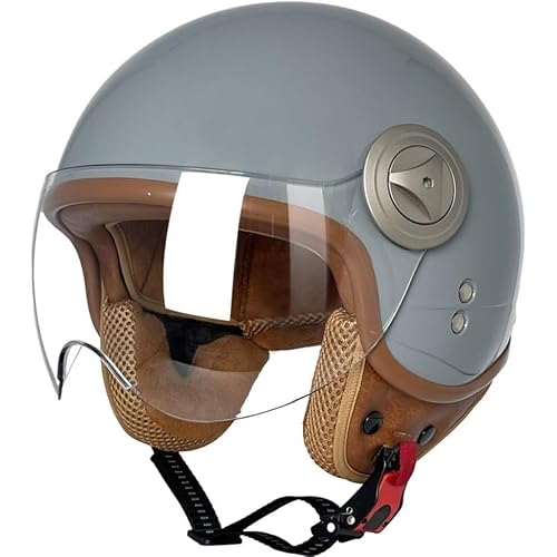 STTTBD Retro-Halbhelm für Motorradfahrer, DOT/ECE-Zertifizierung, Vintage-3/4-Halbhelm mit offenem Gesicht, Cruiser-Moped, Chopper-Helm mit Visier für Erwachsene, Männer und Frauen M,L=57-58cm