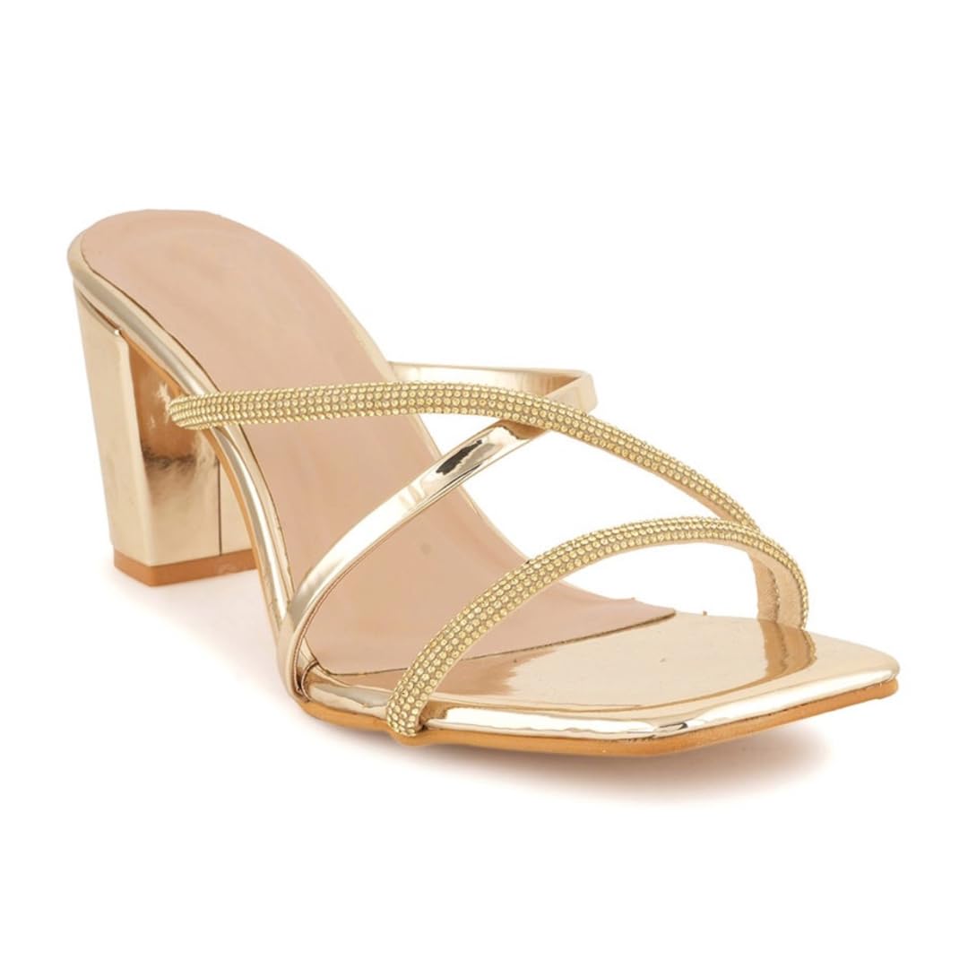 Looper Women Gold-Toned Embellished Block Heels (B0CW5YQCH8) Amazon Price History, Amazon Price Tracker