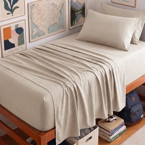 Image of CozyLux 4-Piece Twin XL Sheets, Fits 18-21 Inch Mattresses, Oeko-TEX | 2 Pillowcases, 1 Flat Sheet and 1 Fitted Sheet with All-Around Elastic and 21-Inch Deep Pocket for a Secure Fit, Wheat