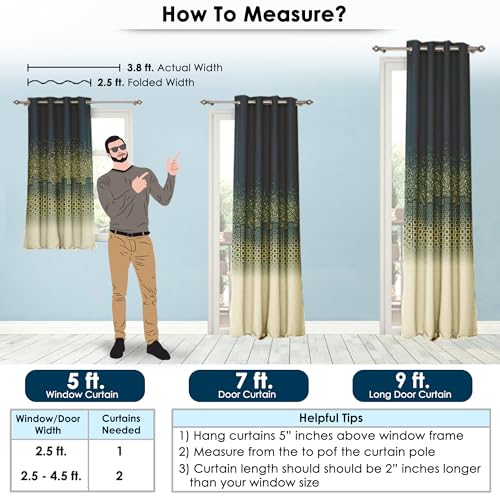 Image of Story@Home Blackout Digital Print Long Door Curtains 9 Feet Long Set Of 2 | Room Darkening Curtain | Thermal Insulated Curtains For Living Room | (118 X 275 Cm, Beige & Green) | Perfect For Home Decor