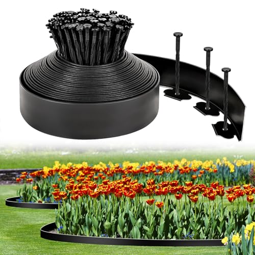 Hemikaki 3 Inch x 50FT Garden Edging Border Plastic Edging for Landscaping with 75pcs Spikes