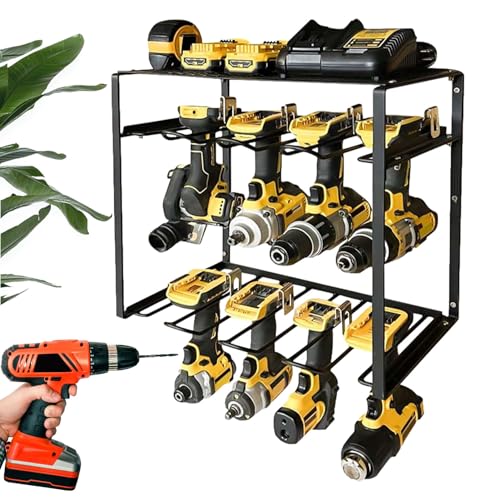 Estante de almacenamiento de taladro de pared, organizador de herramientas eléctricas de metal para ahorrar espacio, para regalo del día del padre, soporte para taladro negro con gran capacidad de