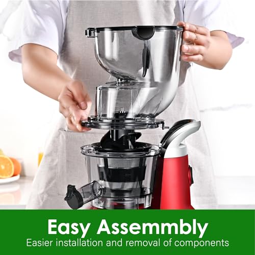 Image of Cold Press Juicer Machines, Kitchen in the Box Slow Masticating Juicers Machine,3.26inch Large Wide Feed Chute Fit Whole Fruits & Vegetables,BPA Free,Easy to Clean (Red)