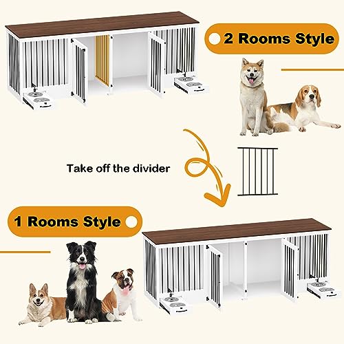 Furniture-Style-Large-Dog-Crate-for-2-Dogs-866-Heavy-Duty-Wooden-Dog-Kennel-with-Dog-Bowl-Drawers-Divider-Indoor-Furniture-Style-Dog-Kennel-for-Large-Medium-Dogs-White Furniture Style Large Dog Crate for 2 Dogs 866 Heavy Duty Wooden Dog Kennel with Dog Bowl Drawers Divider Indoor Furniture Style Dog Kennel for Large Medium Dogs White