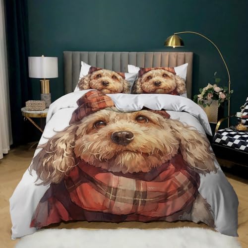 Funda Nordica Cama 90 Niños Lindo Cachorro, Funda Edredon 180 x 220 cm y 2 Fundas de Almohada 50x75cm, Animal Juego de Ropa de Cama de 3 Piezas Microfibra Suave con Cremallera