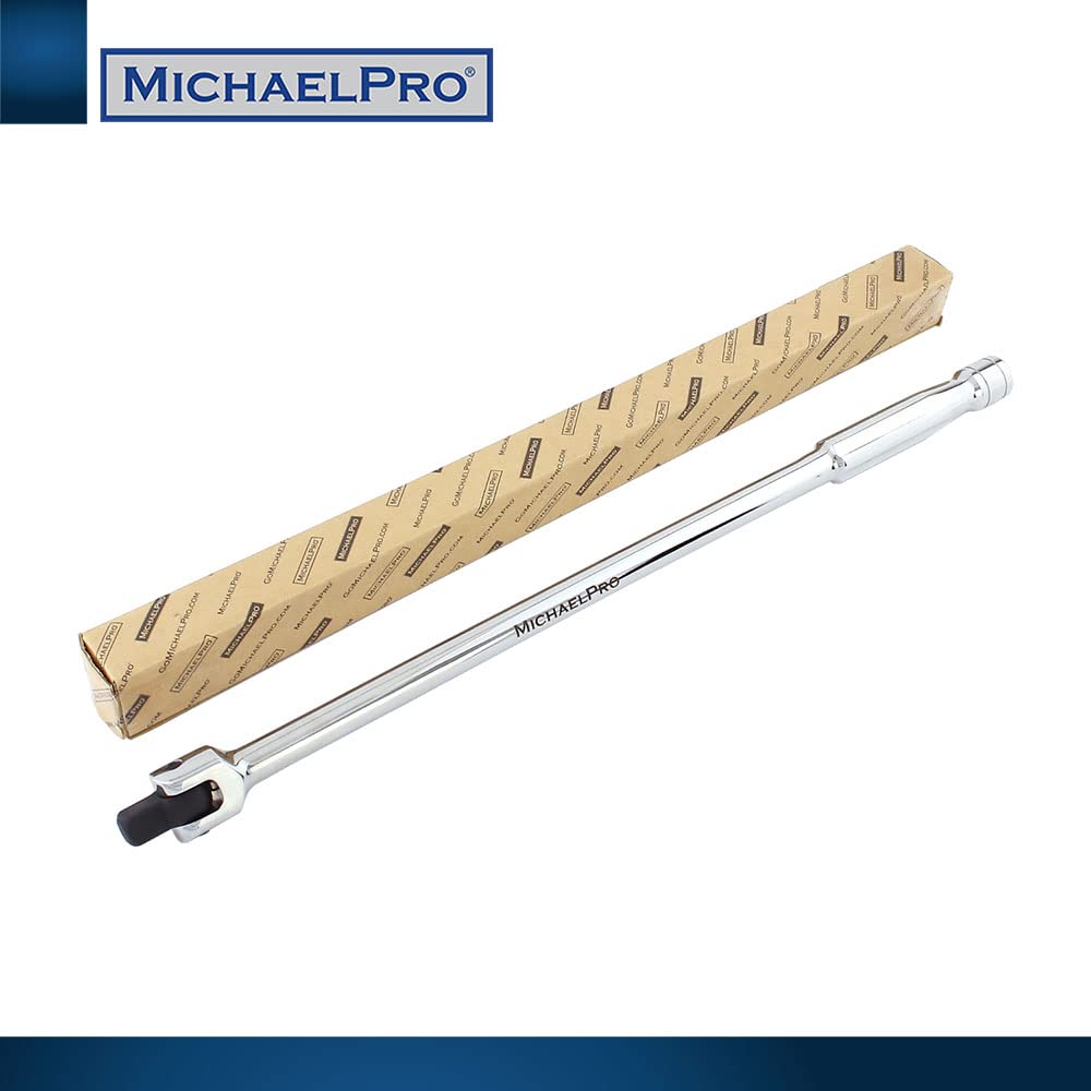 MichaelPro MP007003 Barre de disjoncteur d'extension 1,27 cm/poignée flexible, longueur 45,7 cm, connectez votre cliquet avec cette barre de disjoncteur, tête flexible rotative (longueur 45,7 cm)