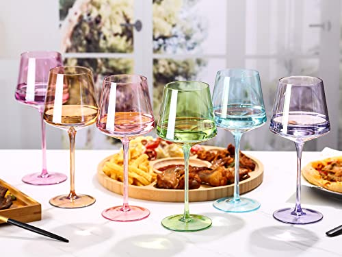 Physkoa Colored Wine Glasses Set Of 6 - Colored Wine Glasses With Stems,Stemmed Multi-Color Wine Glasses,Crystalhand-Blown,Color Glassware,Great For All Occasions & Special Celebrations #TOP1