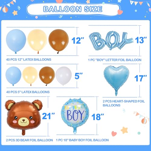 Image of Party Spot!Bear Baby Shower Decorations Boy,80 pcs Balloons,4 Wood Grain Blocks with Letter, inchWe can bearly wait inch Backdrop,Banner,Tablecloth,Balloon Pump, Blue Brown Bear Theme