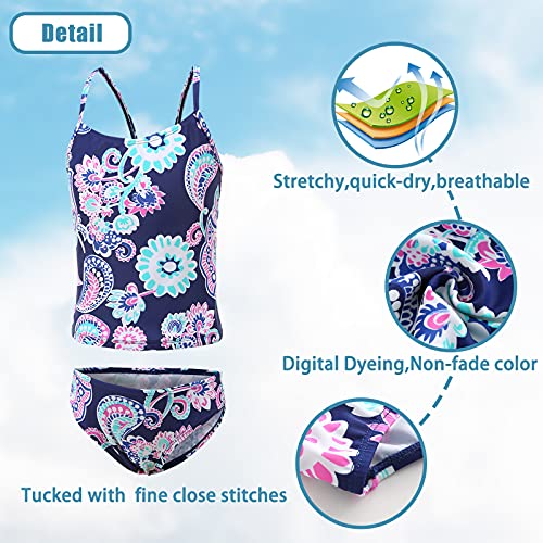 Girls Two Piece Tankini Swimsuits Rainbow Striped Bathing Suit Kids Hawaiian Swimwear 3-16 Years3