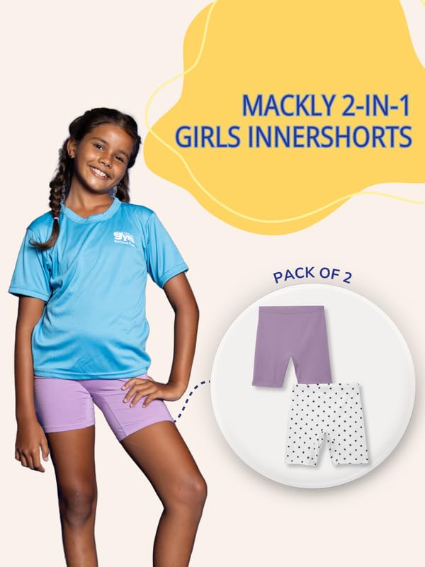 Image of mackly Girls Inner Shorts (Pack of 2) | 2-in-1 Seamless Panty Shorts with Gusset | Soft Breathable Base Layer for Dresses, Skirts