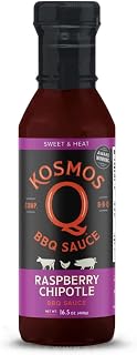 Kosmos Q Raspberry Chipotle BBQ Sauce, Sweet & Spicy BBQ Sauce with Real Raspberries & Chipotle Peppers, Bold Barbecue Sauce for Pork, Chicken, Brisket & More, Natural Ingredients, 16.5 Oz Bottle