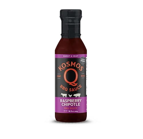 Kosmos Q Salsa barbacoa de chipotle de frambuesa, botella de 16.5 onzas para barbacoa, carne y más, salsa de barbacoa con frambuesas dulces reales