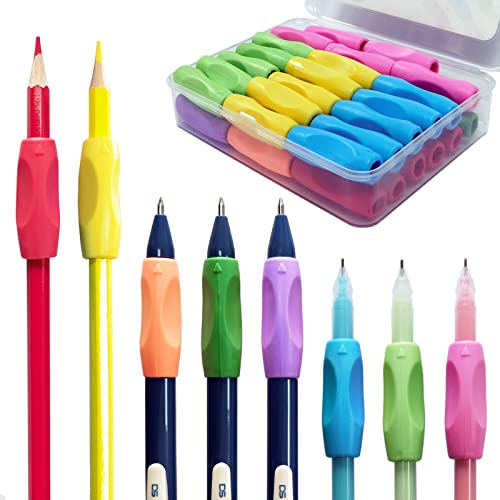 OSteed Ergonomic Silicone Pencil Grips 40 Pcs for Kids and Adults Handwriting, 8 Colors Gel Pen Grips with 3 Concaves