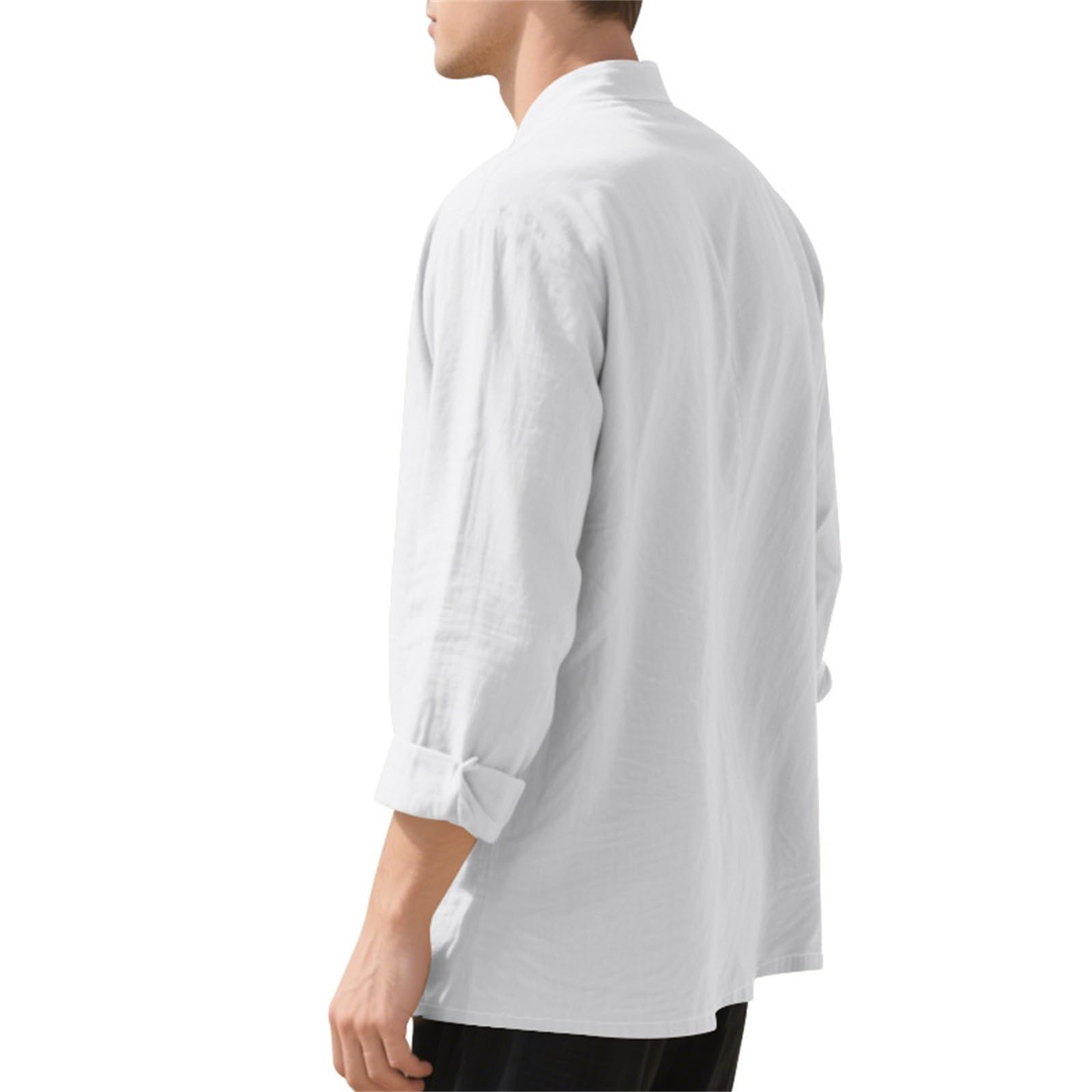 Generico Camicia Uomo Collo Mandarino Maniche Lunghe Stampa Palme Hawaiana, Modello retrò con Bottoni per Look Casual Estivo