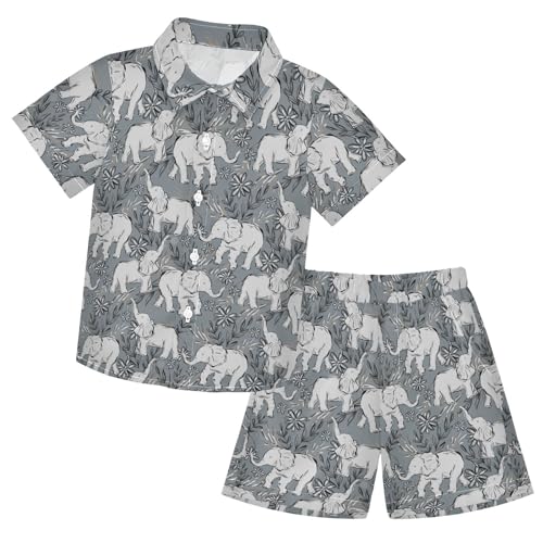 Image of Sunflower Floral Yellow Black Short Sleeve Hawaiian Button Down Shirts and Short Sets for Boys Toddler Summer Outfits