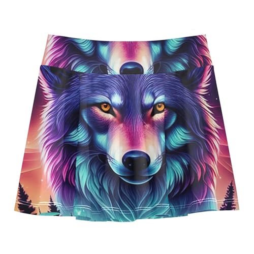 Girls' Shorts Athletic Skorts Majestic Wolf Glowing Neon Colors Tennis Skirts Kids Print Cheer Skirt 3t